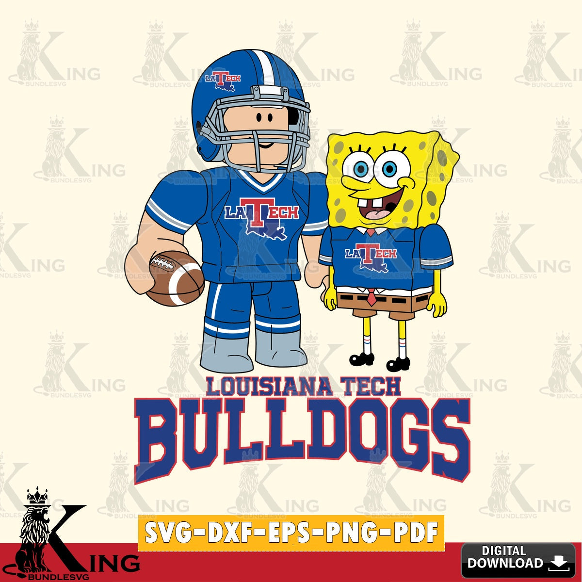 Louisiana Tech Bulldogs Roblox & Spongebob Football SVG file , NCAA Cricut,  File cut , Digital Download , PDF File