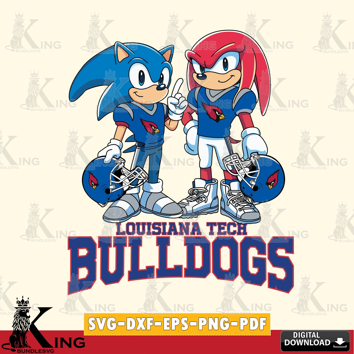 Louisiana Tech Bulldogs Sonic And Knuckles Football SVG file, Vector , Digital Download , PDF File , Instant Download