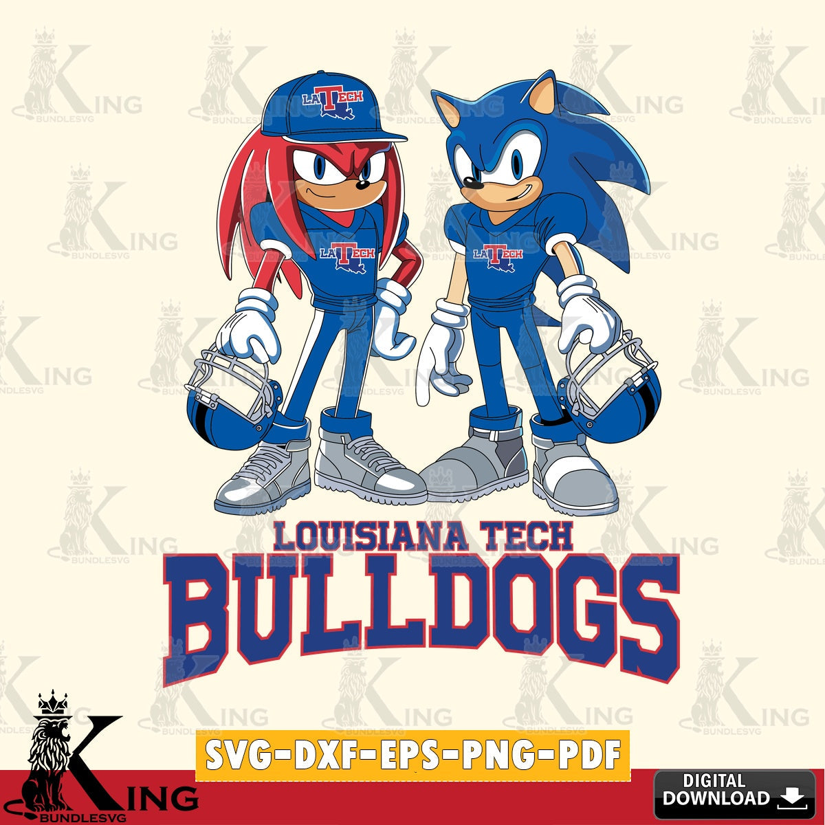 Digital download featuring Louisiana Tech Bulldogs Sonic And Knuckles player football, digital file for silhouette cameo and