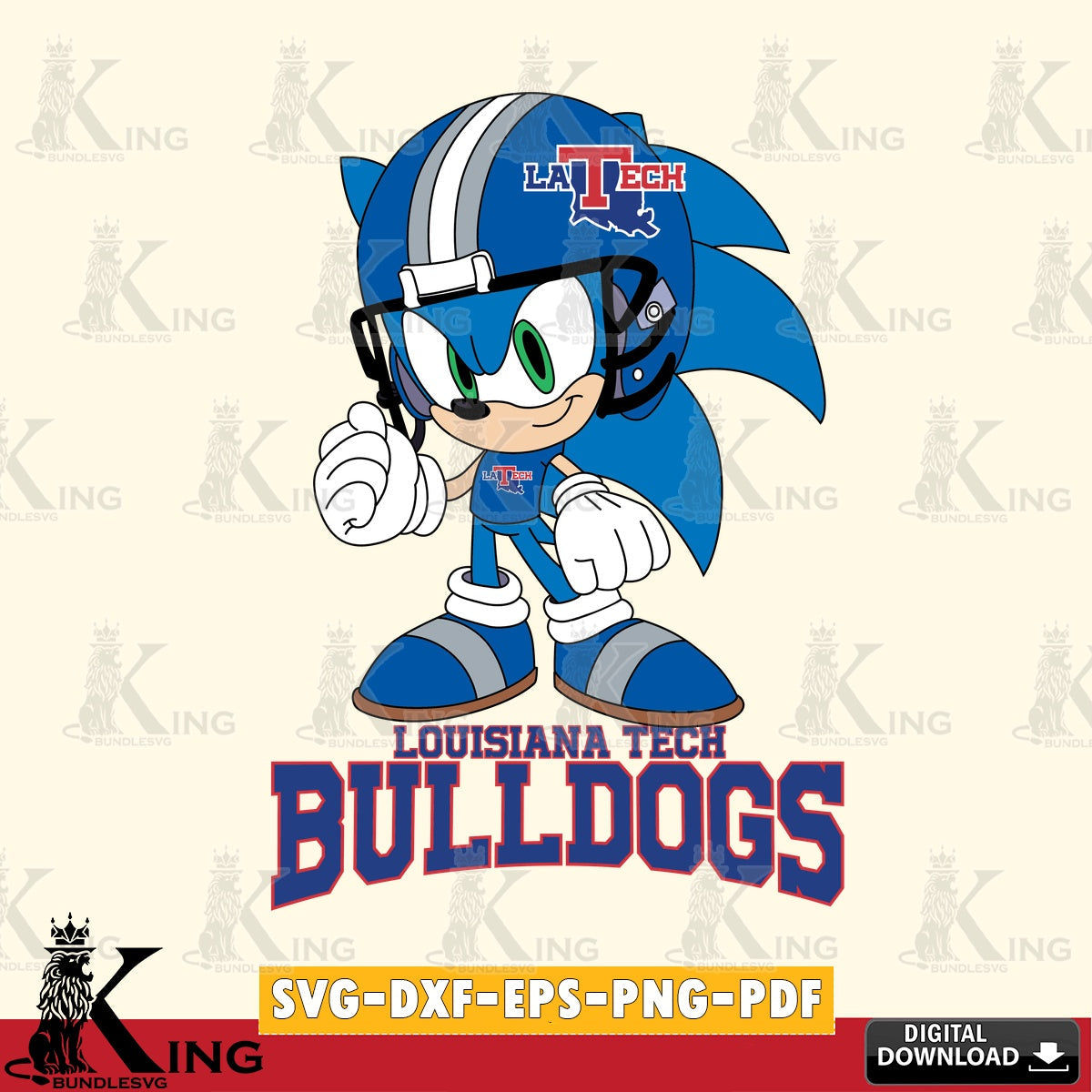 Artistic drawing of Louisiana Tech Bulldogs Sonic Football Mascot crafting file for iron-on transfer and vinyl decals
