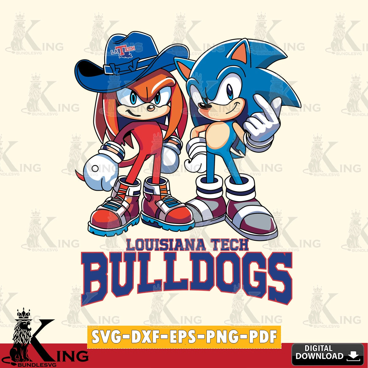 Digital download featuring Louisiana Tech Bulldogs Sonic & Knuckles football mascot, a high-quality vector for DIY scrapbooking