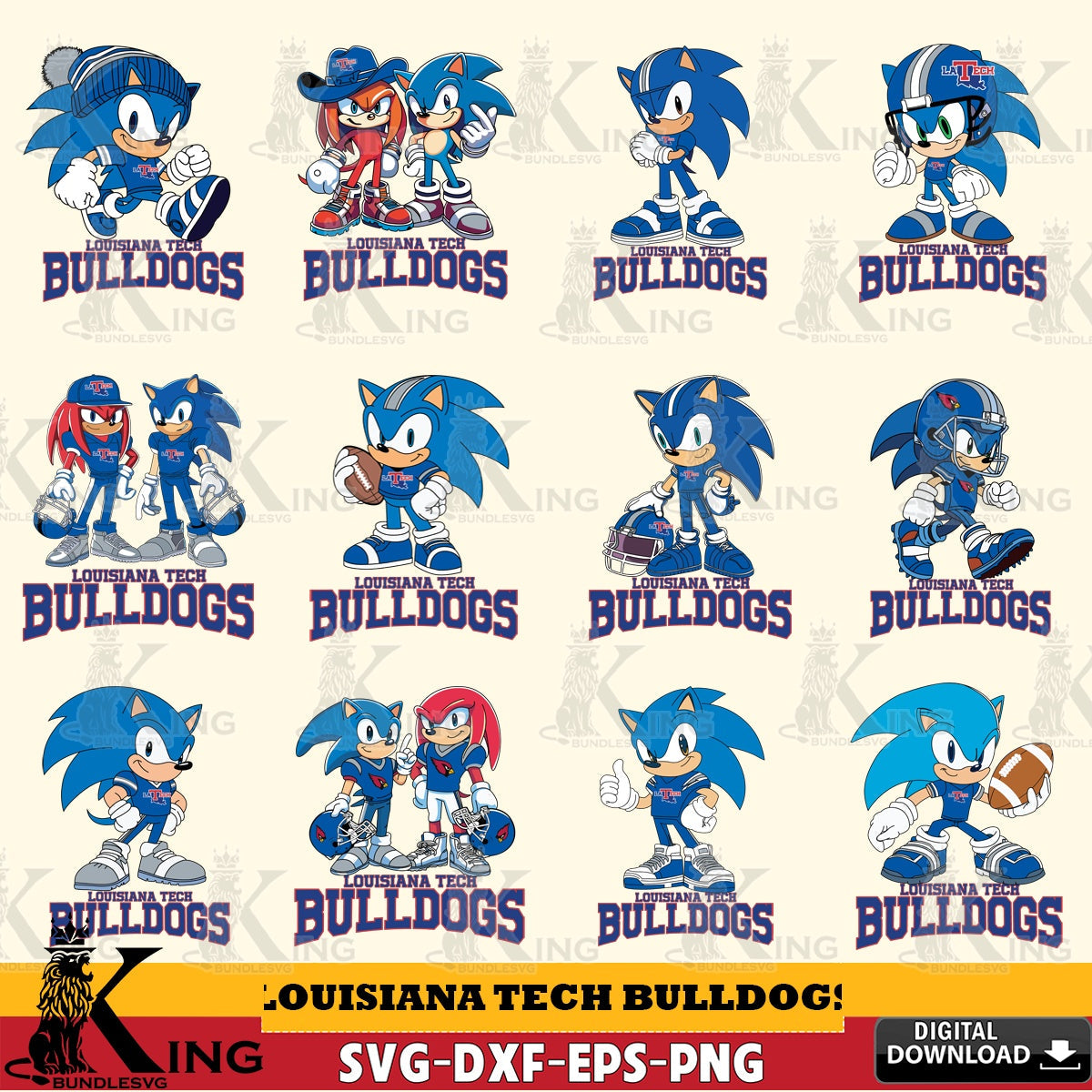Ultimate set containing Louisiana Tech Bulldogs Sonic & Knuckles NCAA Football Bundle high-quality vector for DIY scrapbooking