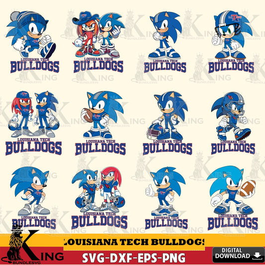 Ultimate set containing Louisiana Tech Bulldogs Sonic & Knuckles NCAA Football Bundle high-quality vector for DIY scrapbooking