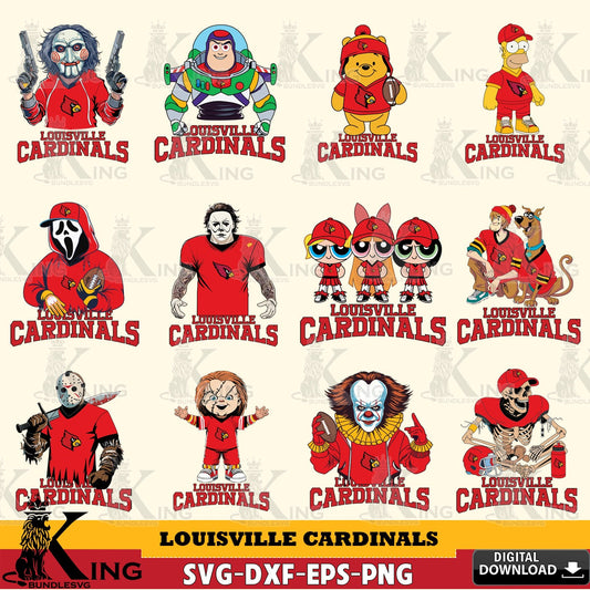 Comprehensive collection of Louisville Cardinals cartoon football NCAA bundle, versatile clip art for stickers, decals, and mugs.