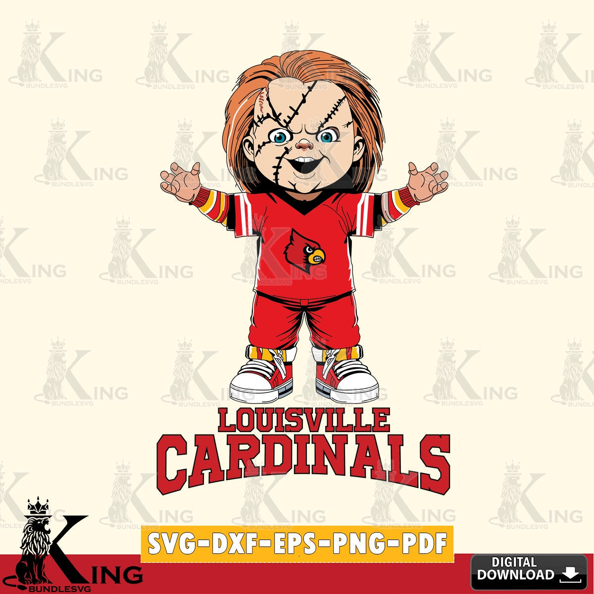 Unique artwork depicting Louisville Cardinals Chucky Football, a printable vector design for sublimation and crafts