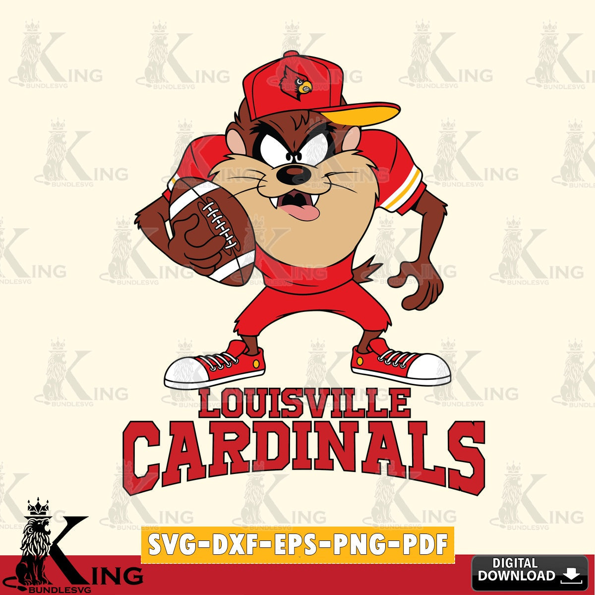 Louisville Cardinals Đồng phục bóng đá Taz SVG file, Cut file  , Digital Download , Instant Download, Taz svg, NCAA svg