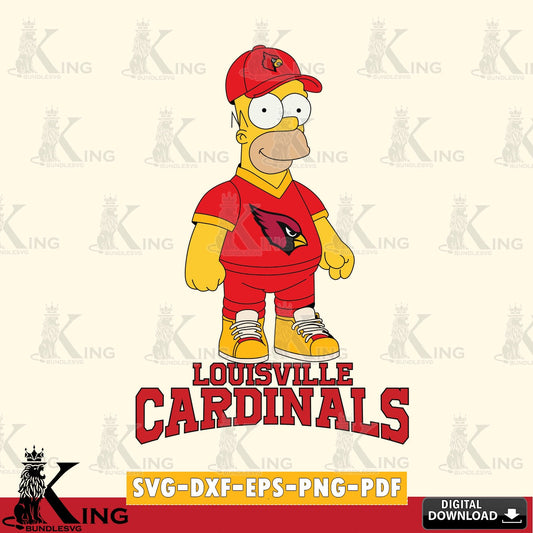 Creative design featuring a Louisville Cardinals Homer Simpson football image, printable vector design for sublimation and crafts