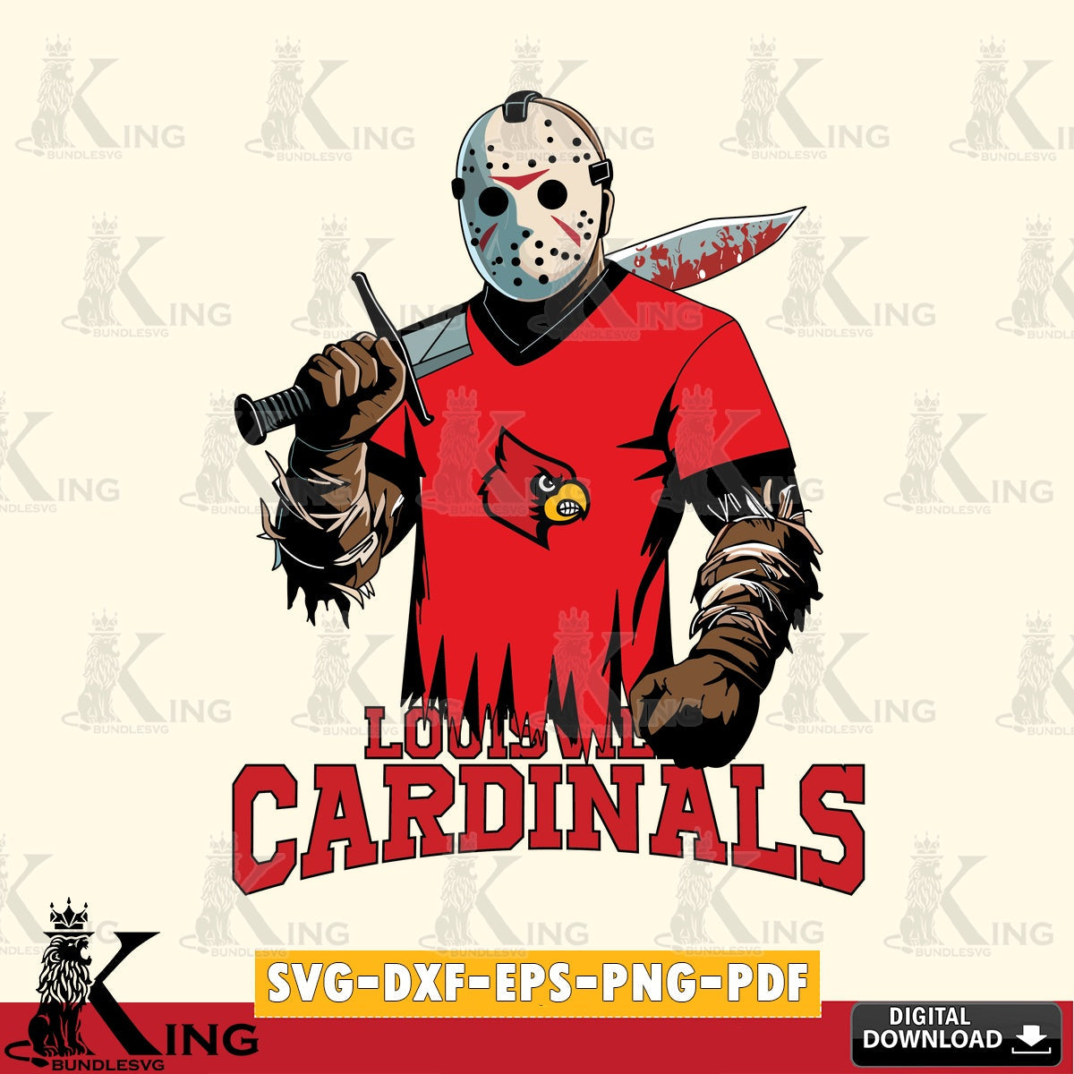 Artistic drawing of Louisville Cardinals Jason Voorhees Football, a printable vector design for sublimation and crafts