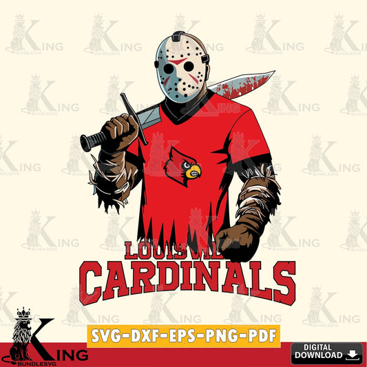Artistic drawing of Louisville Cardinals Jason Voorhees Football, a printable vector design for sublimation and crafts