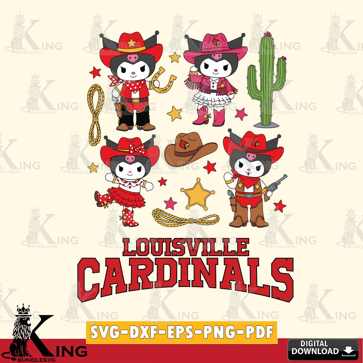 Louisville Cardinals Kuromi Cowboy Western SVG file, Cricut, Cut file  , Digital Download , Instant Download, Sanrio svg, Clipart