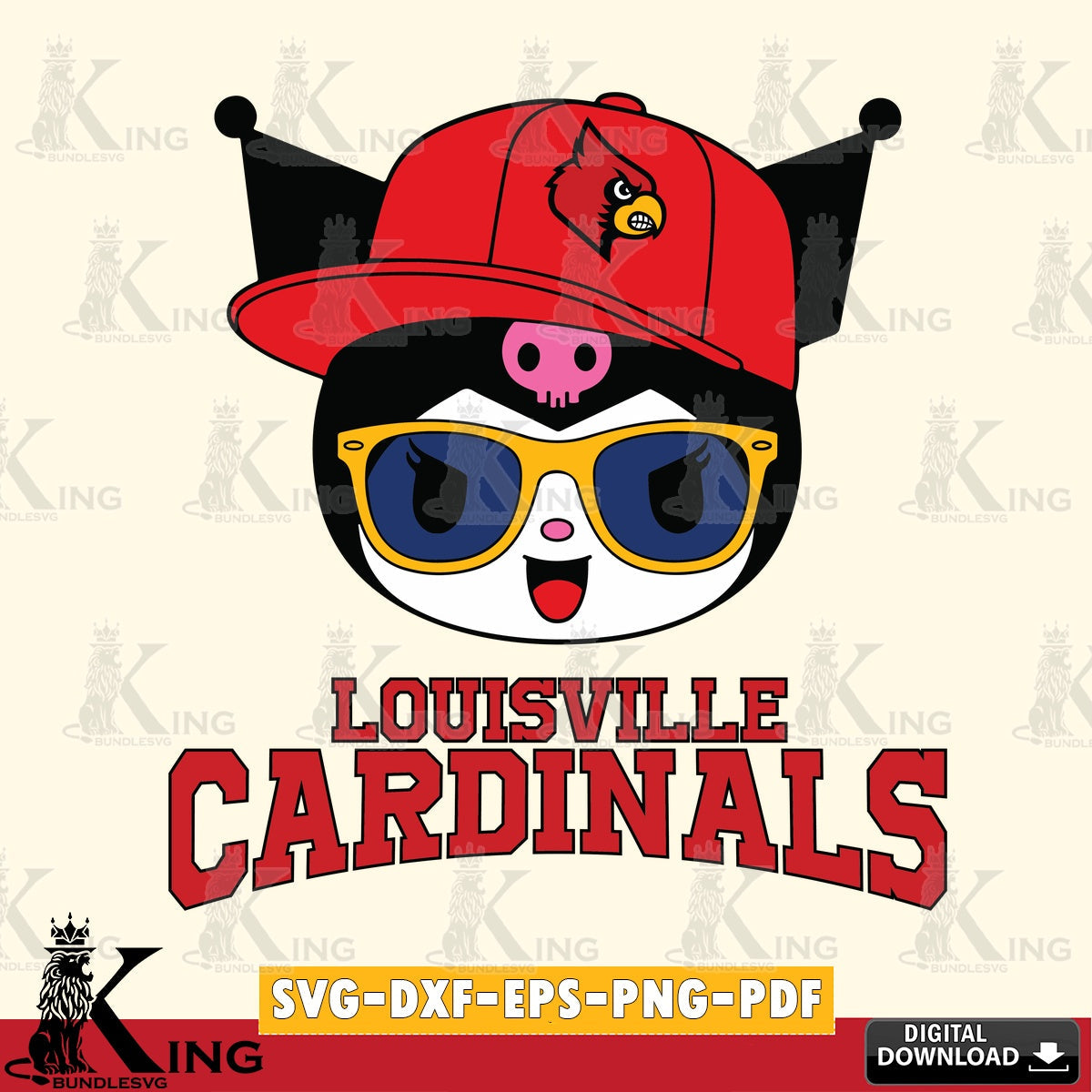 Louisville Cardinals Kuromi Football Cool SVG file, Cricut, Cut file  , Digital Download , Instant Download, Sanrio svg, Clipart