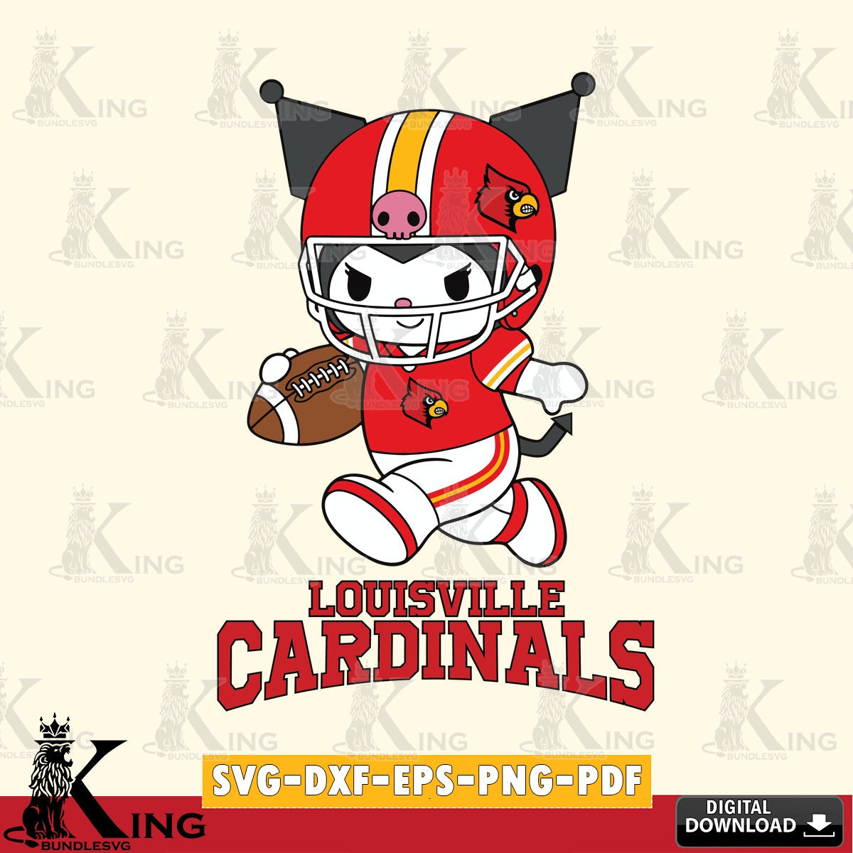Louisville Cardinals Kuromi Football Run SVG file, Cricut, Cut file  , Digital Download , Instant Download, Sanrio svg, Clipart