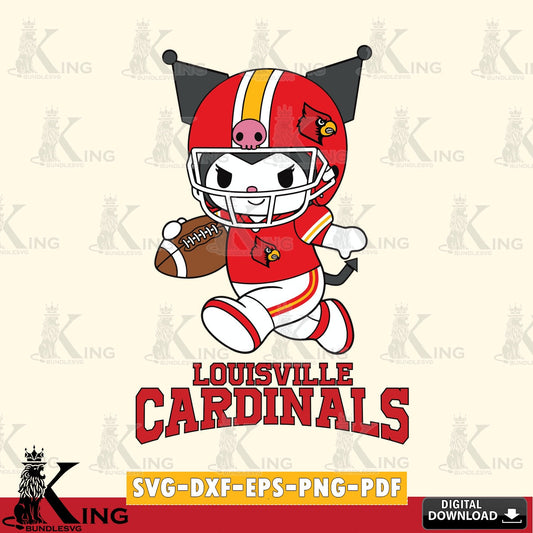 Louisville Cardinals Kuromi Football Run SVG file, Cricut, Cut file  , Digital Download , Instant Download, Sanrio svg, Clipart