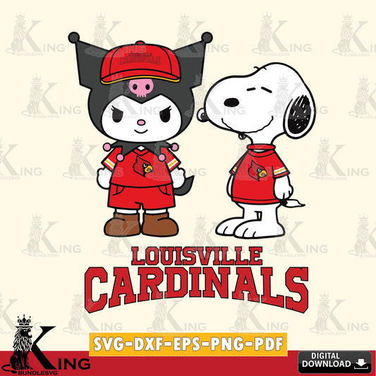 Louisville Cardinals Kuromi Snoopy Football SVG file, Cricut, Cut file  , Digital Download , Instant Download, Sanrio svg, Clipart