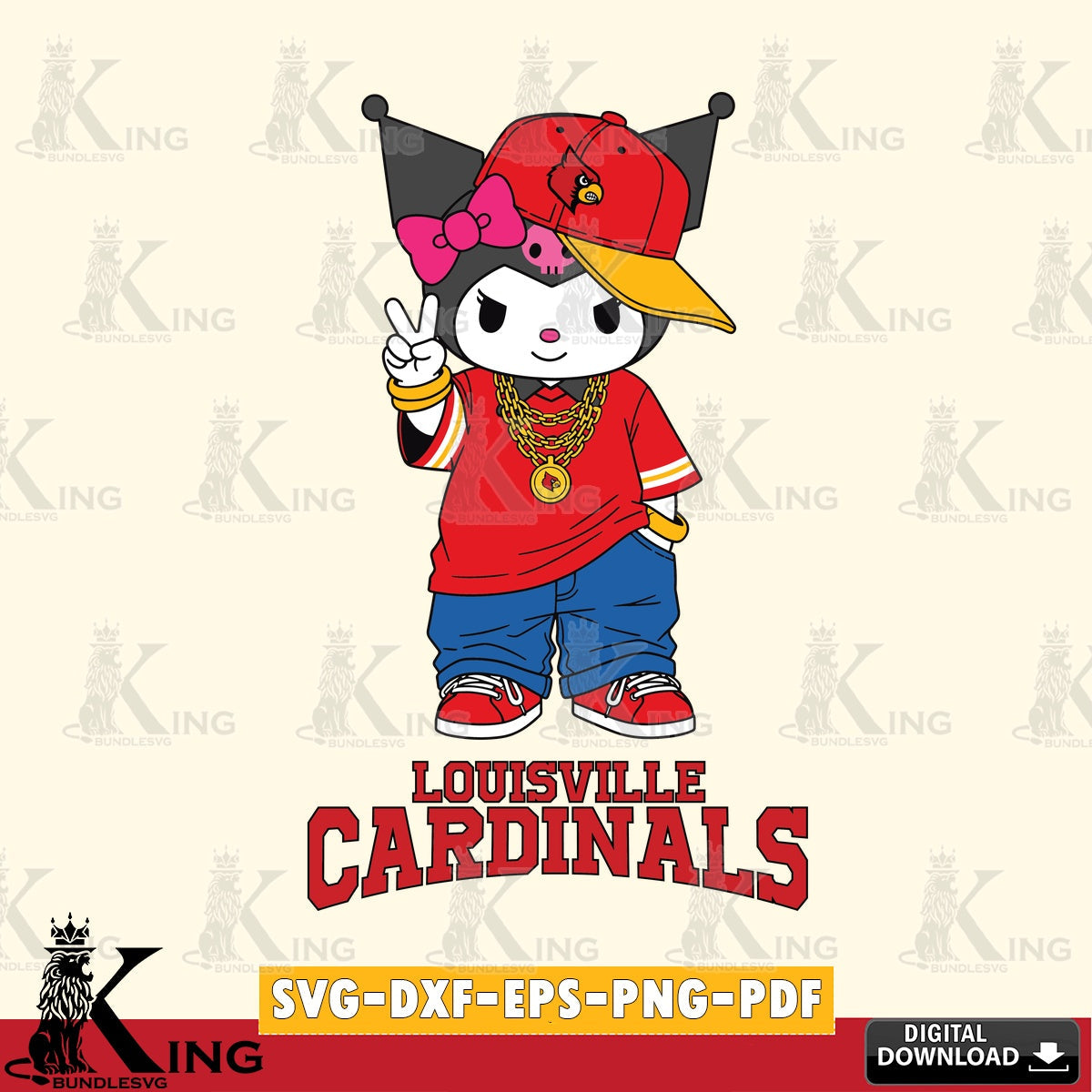 Louisville Cardinals Kuromi Streetwear Style SVG file, Cricut, Cut file  , Digital Download , Instant Download, Sanrio svg, Clipart
