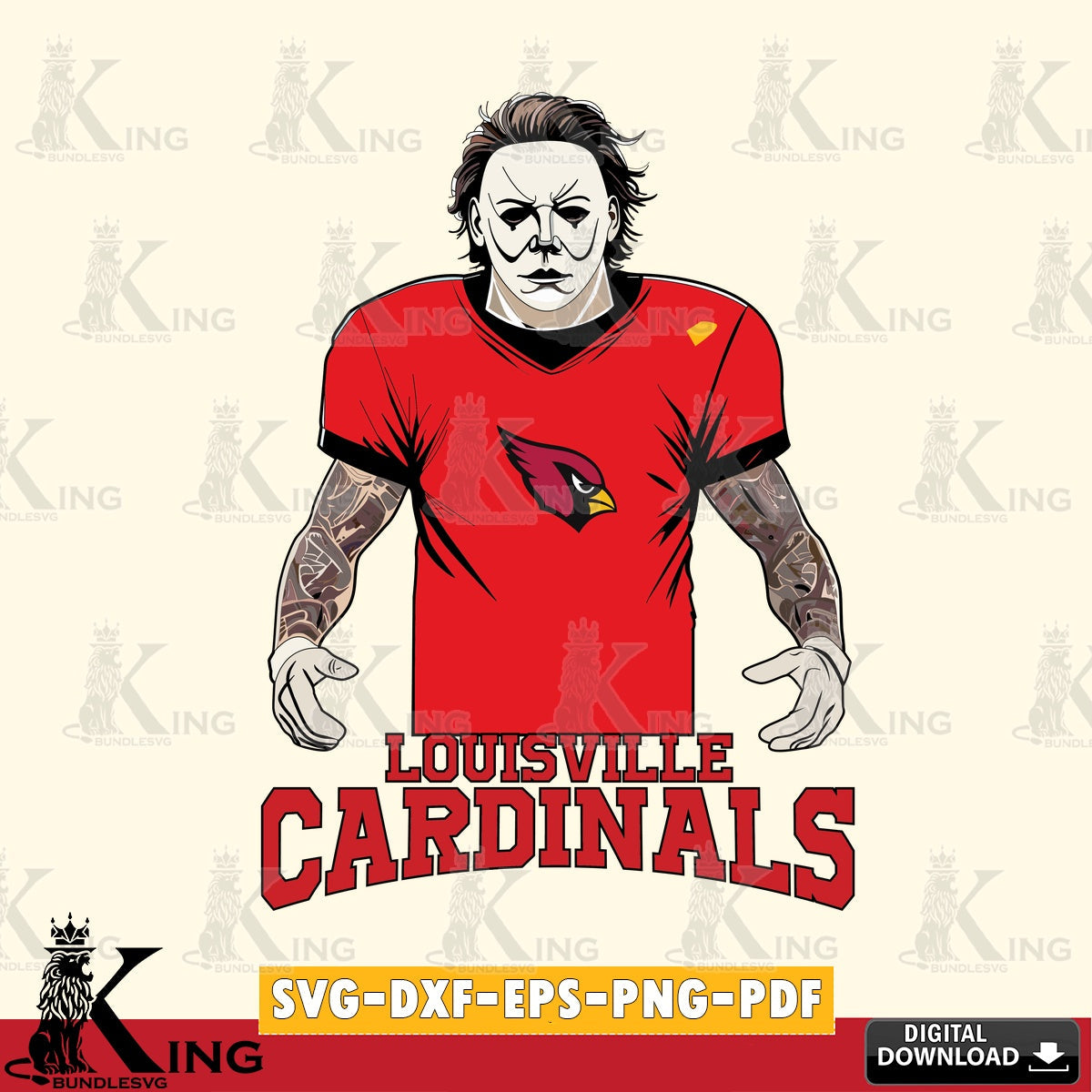Beautiful illustration of Louisville Cardinals Michael Myers tattoo football NCAA cut, a digital file for silhouette cameo and