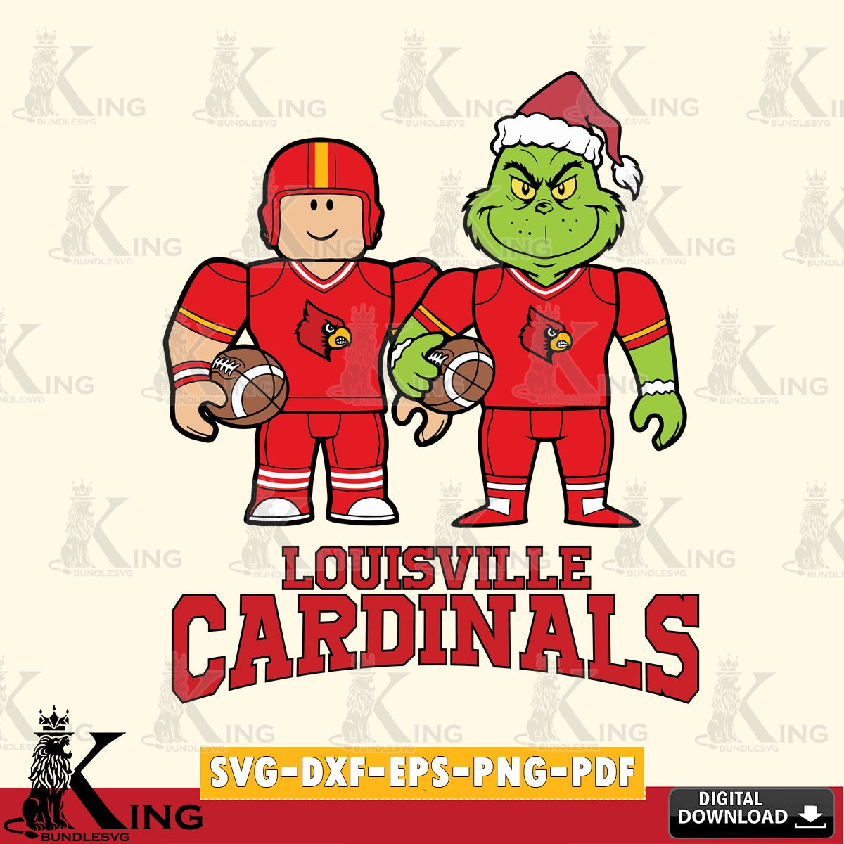 Louisville Cardinals Roblox & Grinch Football SVG file , NCAA Cricut,  File cut , Digital Download , PDF File