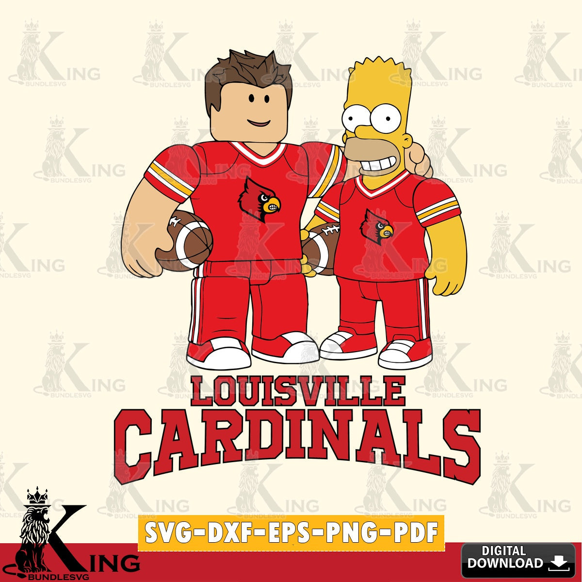 Louisville Cardinals Roblox & Homer Simpson Football SVG file , NCAA Cricut,  File cut , Digital Download , PDF File