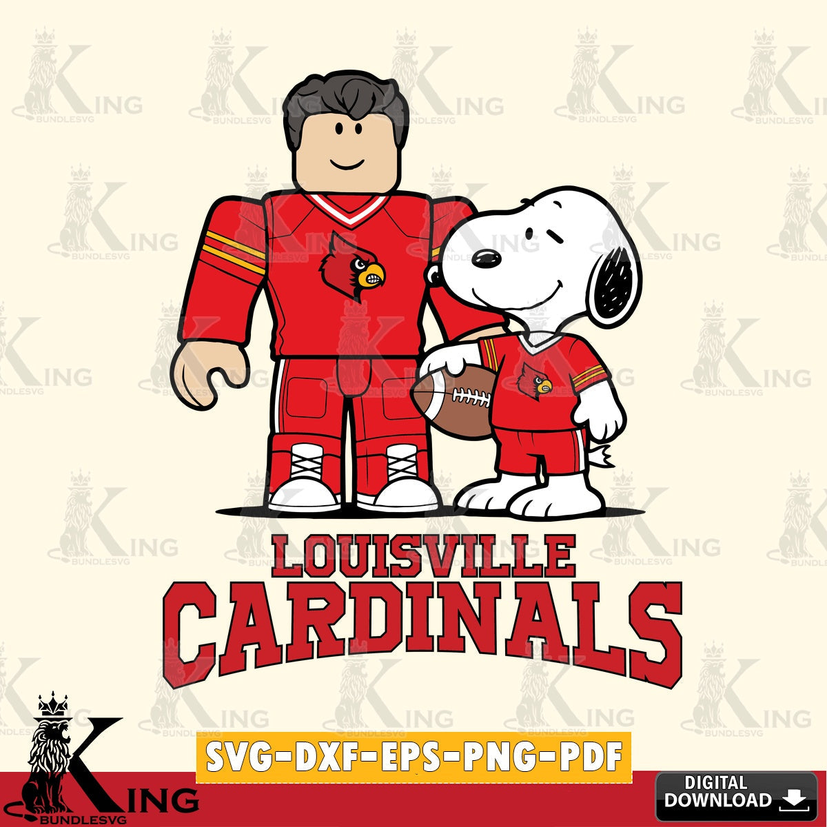 Louisville Cardinals Roblox & Snoopy Football SVG file , NCAA Cricut,  File cut , Digital Download , PDF File