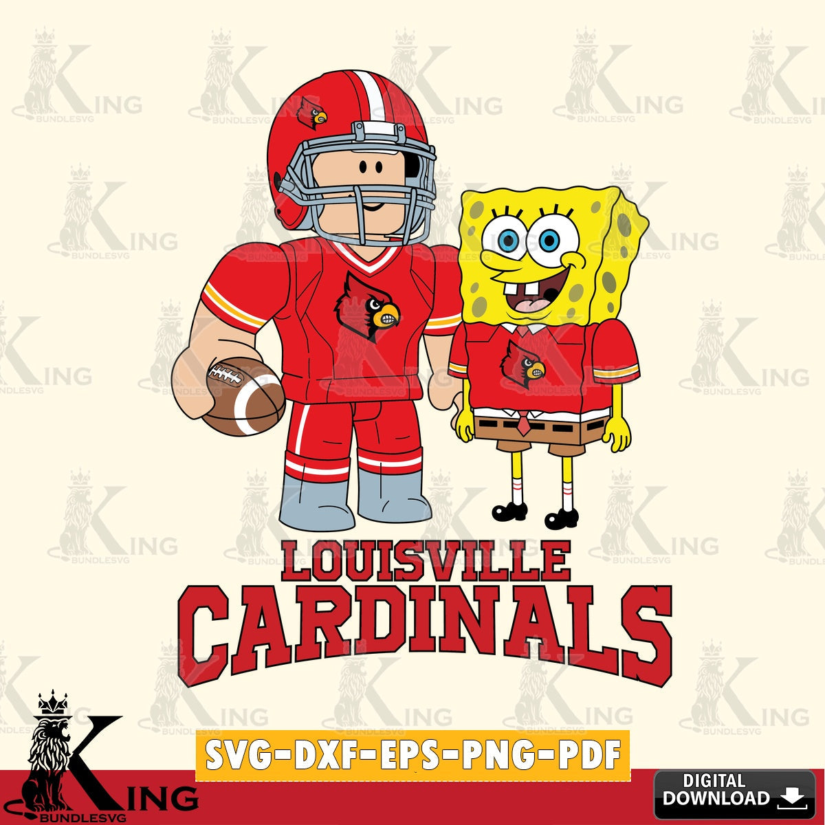 Louisville Cardinals Roblox & Spongebob Football SVG file , NCAA Cricut,  File cut , Digital Download , PDF File