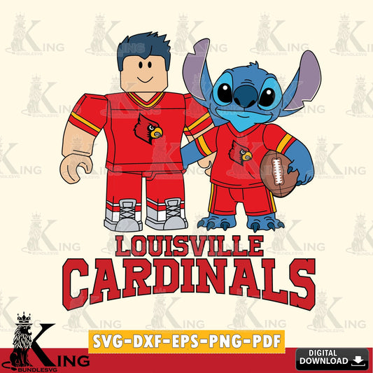 Louisville Cardinals Roblox & Stitch Football SVG file , NCAA Cricut,  File cut , Digital Download , PDF File