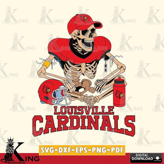 Artistic drawing of a Louisville Cardinals skeleton player football, crafting file for iron-on transfer and vinyl decals