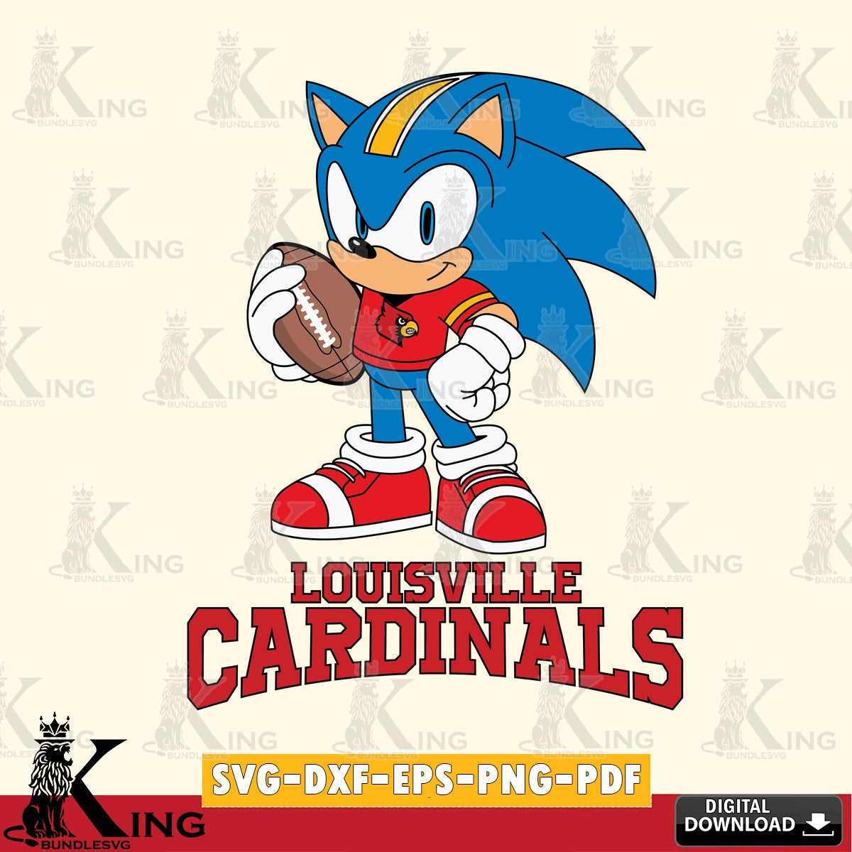 Printable art of Louisville Cardinals Sonic Game Day Ready, vector, digital, SVG PNG design suitable for Glowforge and laser