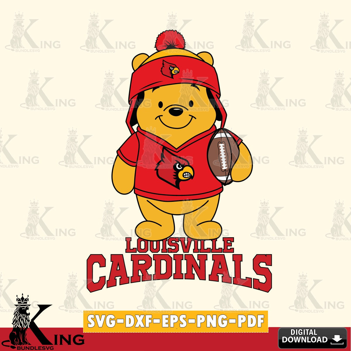 Stylish representation of Louisville Cardinals Winnie the Pooh football player, versatile clip art for stickers, decals, and mugs.