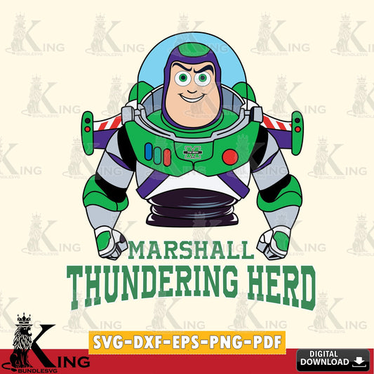 Digital download featuring Marshall Thundering Herd Buzz Lightyear football vector art for engraving, cutting, and printing.