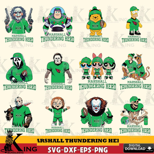 Jumbo collection of Marshall Thundering Herd cartoon football NCAA bundle, a printable vector design for sublimation and crafts