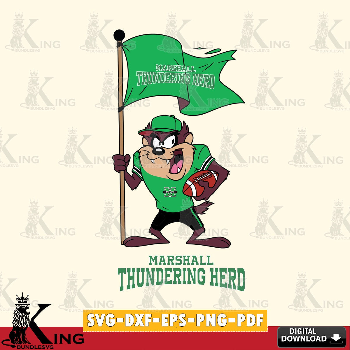 Marshall Thundering Herd Football Taz Flag Art SVG file, Cut file  , Digital Download , Instant Download, Taz svg, NCAA svg