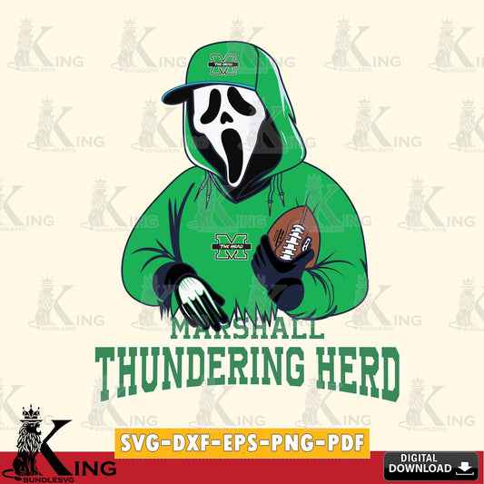 Custom design featuring Marshall Thundering Herd Ghostface Scream football player, a high-quality vector for DIY scrapbooking and