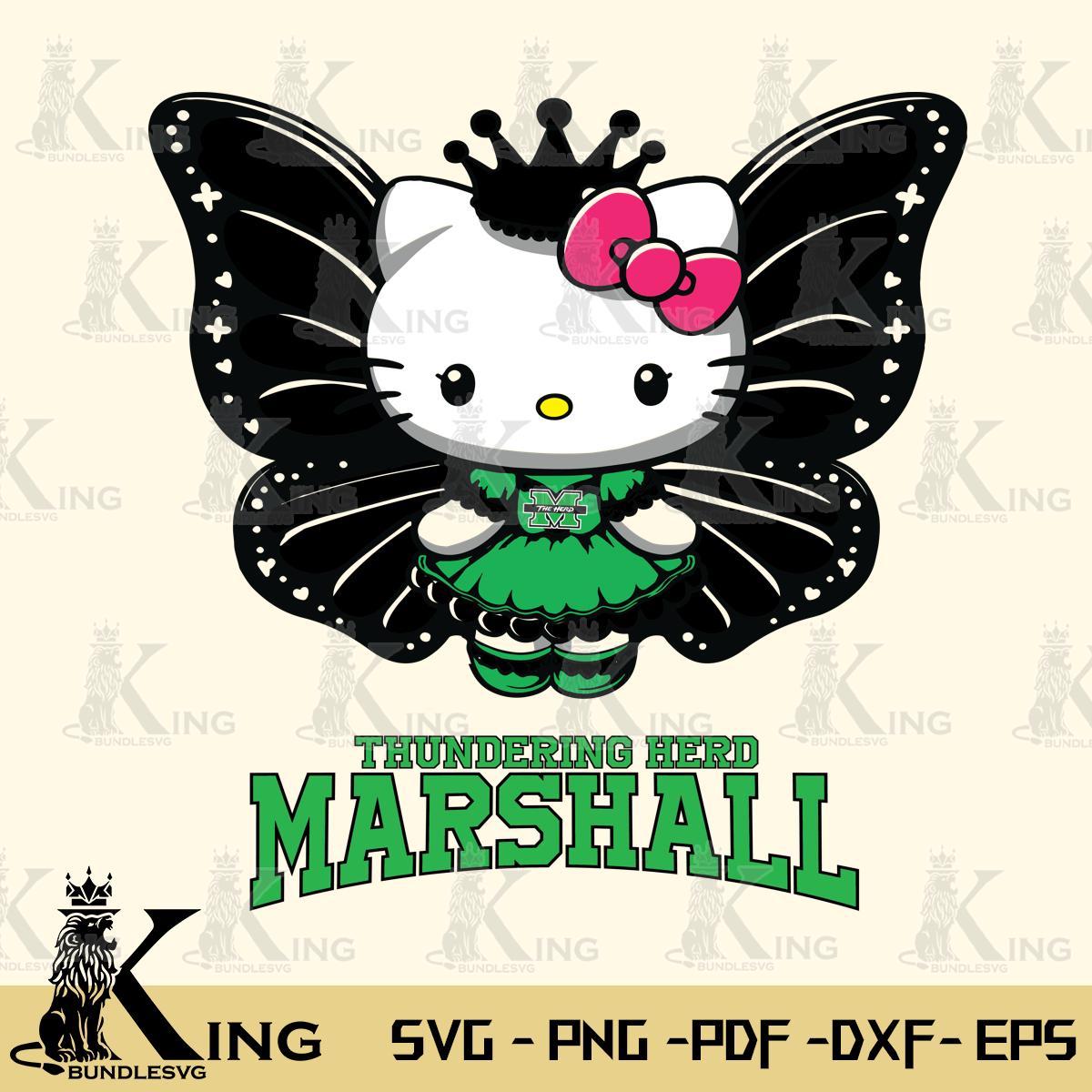 Marshall Thundering Herd Kitty Wings & Flowers Svg Eps Dxf Png File, Digital Download