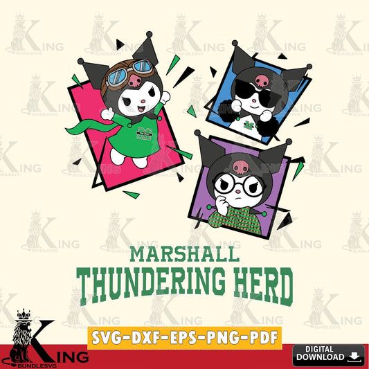 Marshall Thundering Herd Kuromi Action Football SVG file, Cricut, Cut file  , Digital Download , Instant Download, Sanrio svg, Clipart