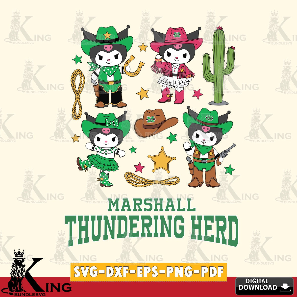 Marshall Thundering Herd Kuromi Cowboy Western SVG file, Cricut, Cut file  , Digital Download , Instant Download, Sanrio svg, Clipart