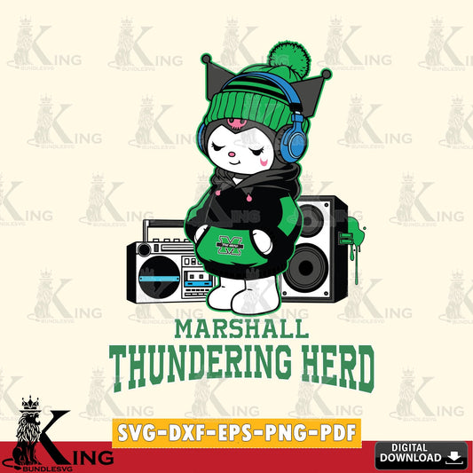 Marshall Thundering Herd Kuromi Football Music SVG file, Cricut, Cut file  , Digital Download , Instant Download, Sanrio svg, Clipart