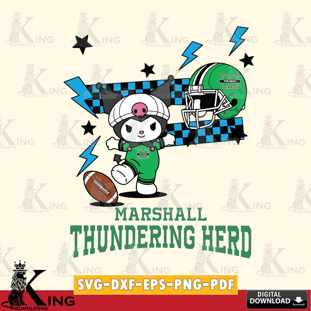 Marshall Thundering Herd Kuromi Game Day SVG file, Cricut, Cut file  , Digital Download , Instant Download, Sanrio svg, Clipart
