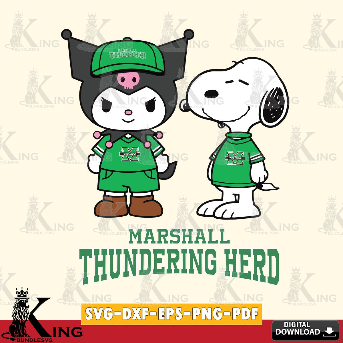 Marshall Thundering Herd Kuromi Snoopy Football SVG file, Cricut, Cut file  , Digital Download , Instant Download, Sanrio svg, Clipart