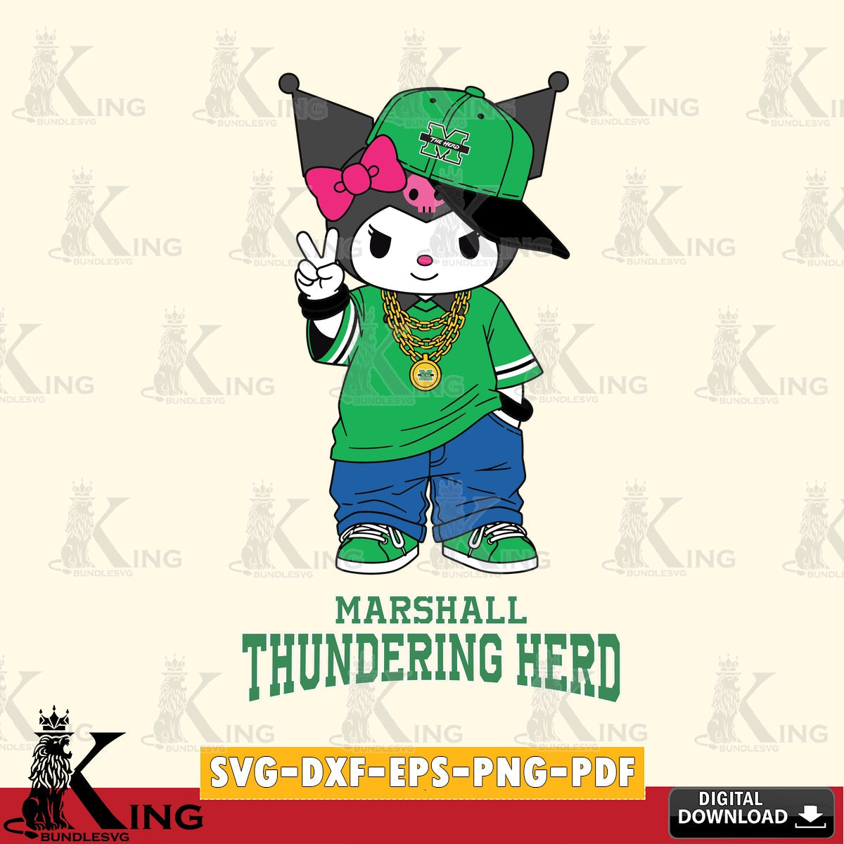 Marshall Thundering Herd Kuromi Streetwear Style SVG file, Cricut, Cut file  , Digital Download , Instant Download, Sanrio svg, Clipart