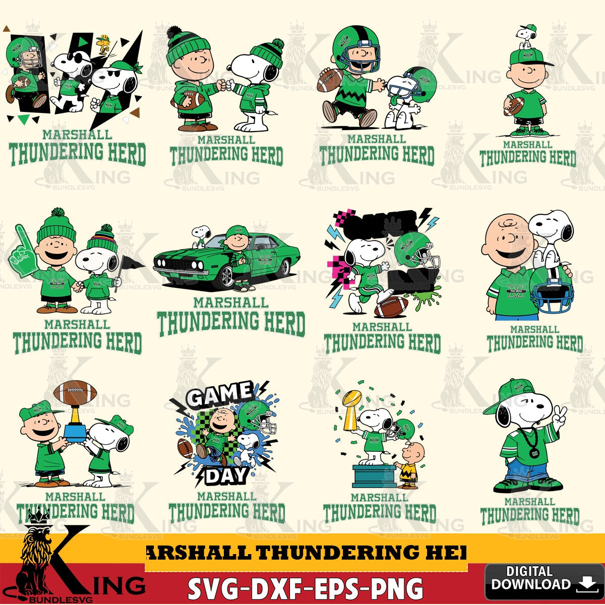 Marshall Thundering Herd Peanuts Football NCAA Bundle SVG, Cricut, Cut file  , Digital Download , Instant Download, Peanuts svg, NCAA svg, Football svg, Sport svg