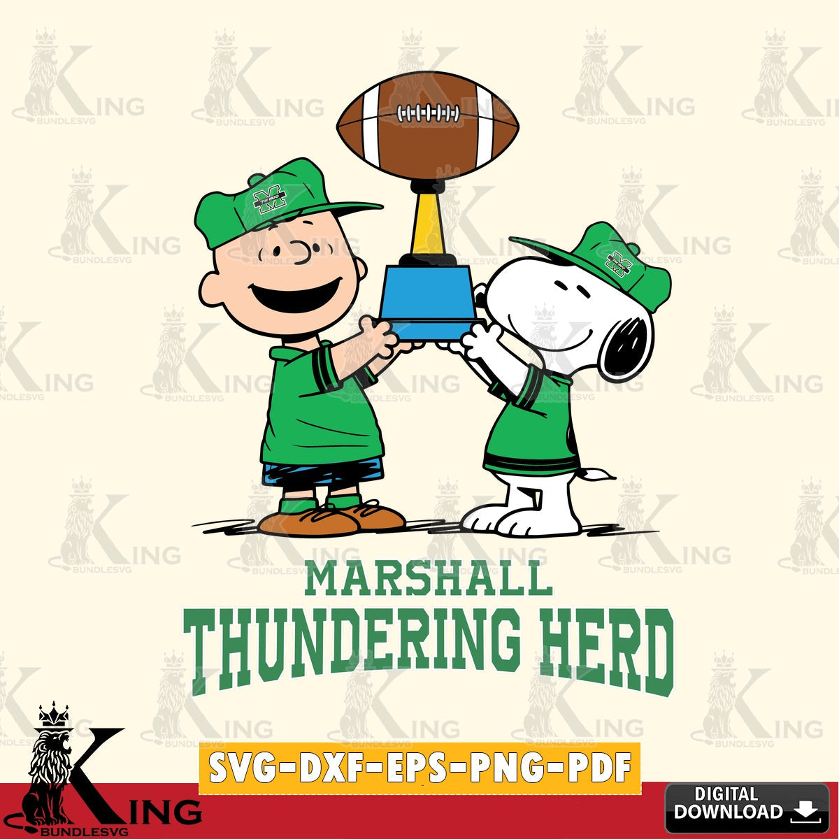 Marshall Thundering Herd Peanuts Football Trophy SVG, Cricut, Cut file  , Digital Download , Instant Download, Peanuts svg, NCAA svg, Football svg, Sport svg