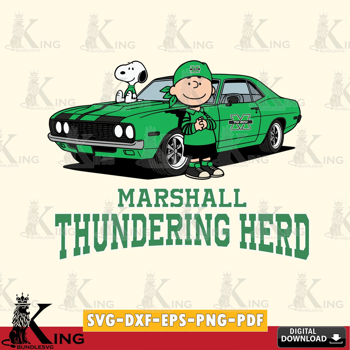 Marshall Thundering Herd Peanuts Muscle Car SVG, Cricut, Cut file  , Digital Download , Instant Download, Peanuts svg, NCAA svg, Football svg, Sport svg