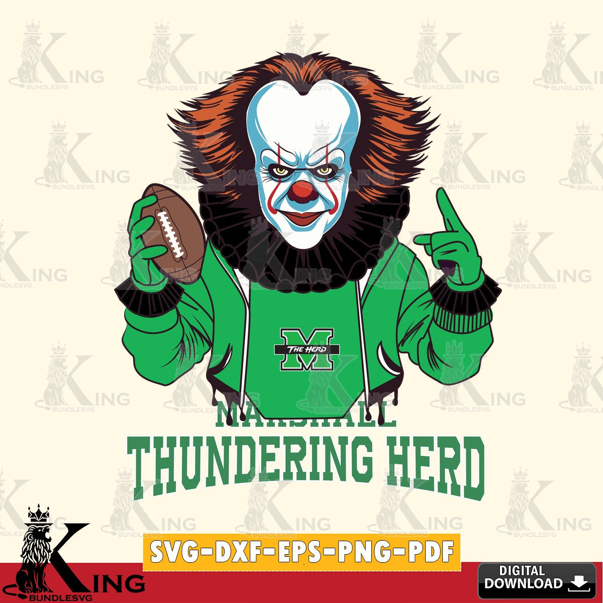 Digital download featuring Marshall Thundering Herd Pennywise football player, vector art for engraving, cutting, and printing.