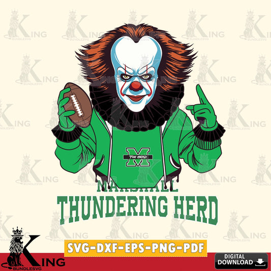 Digital download featuring Marshall Thundering Herd Pennywise football player, vector art for engraving, cutting, and printing.