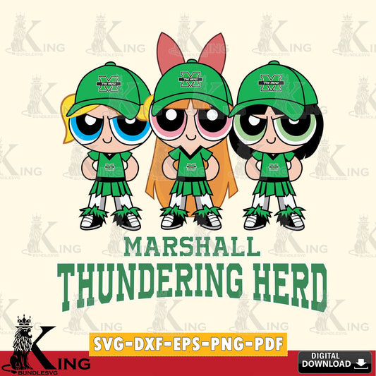 Artistic drawing of Marshall Thundering Herd PowerPuff Girls football, digital download for Cricut Maker and paper crafts