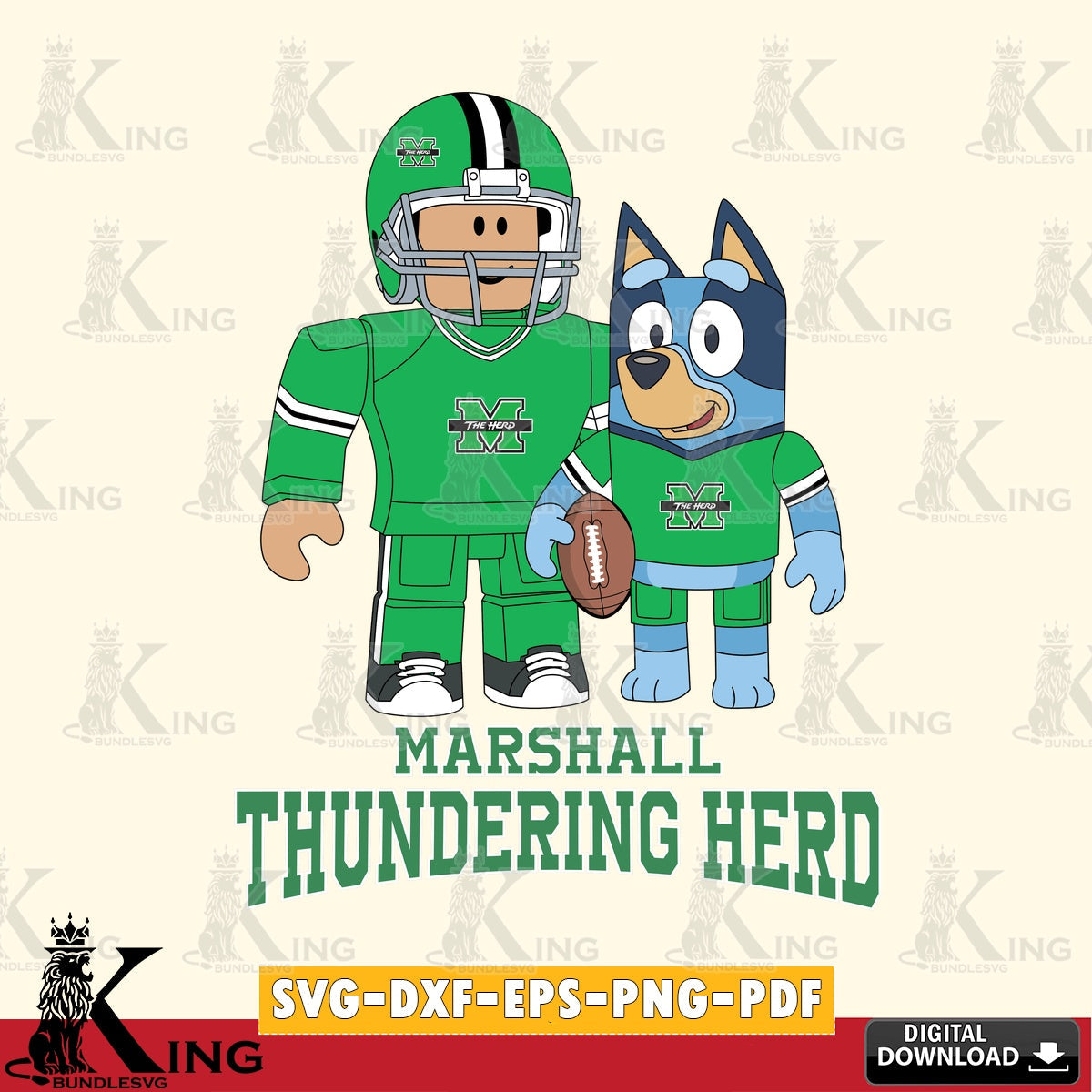 Marshall Thundering Herd Roblox & Bluey Football SVG file , NCAA Cricut,  File cut , Digital Download , PDF File