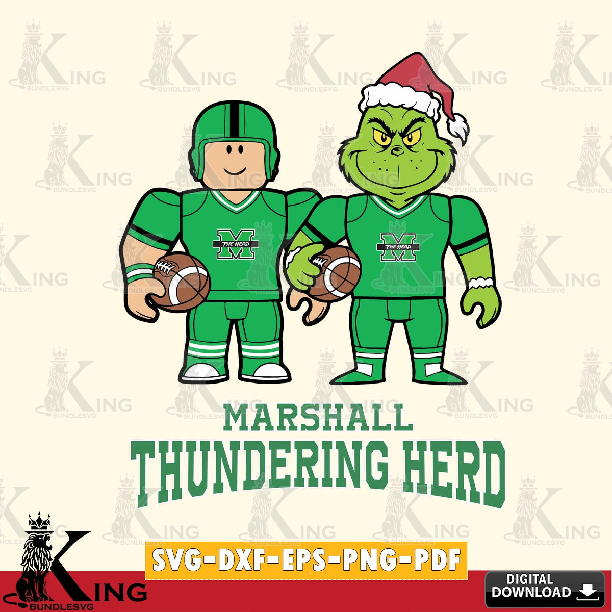 Marshall Thundering Herd Roblox & Grinch Football SVG file , NCAA Cricut,  File cut , Digital Download , PDF File