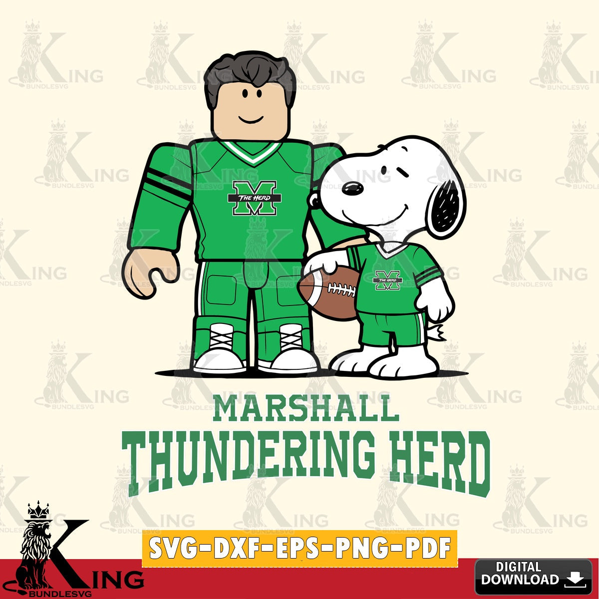 Marshall Thundering Herd Roblox & Snoopy Football SVG file , NCAA Cricut,  File cut , Digital Download , PDF File