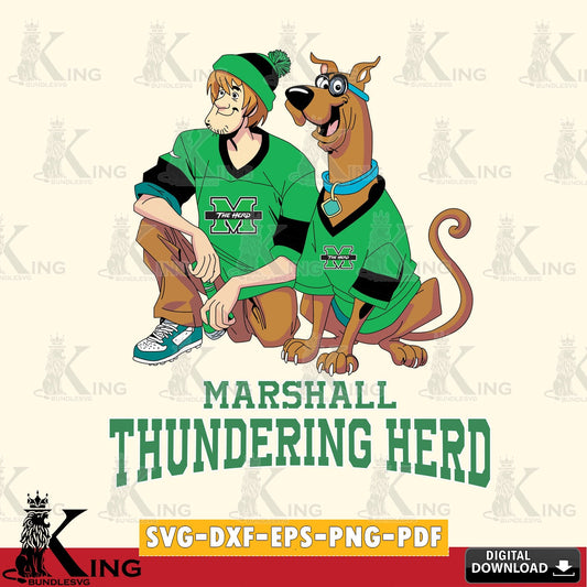 Vector design showing Marshall Thundering Herd Shaggy and Scooby Doo football, a digital file for silhouette cameo and cricut