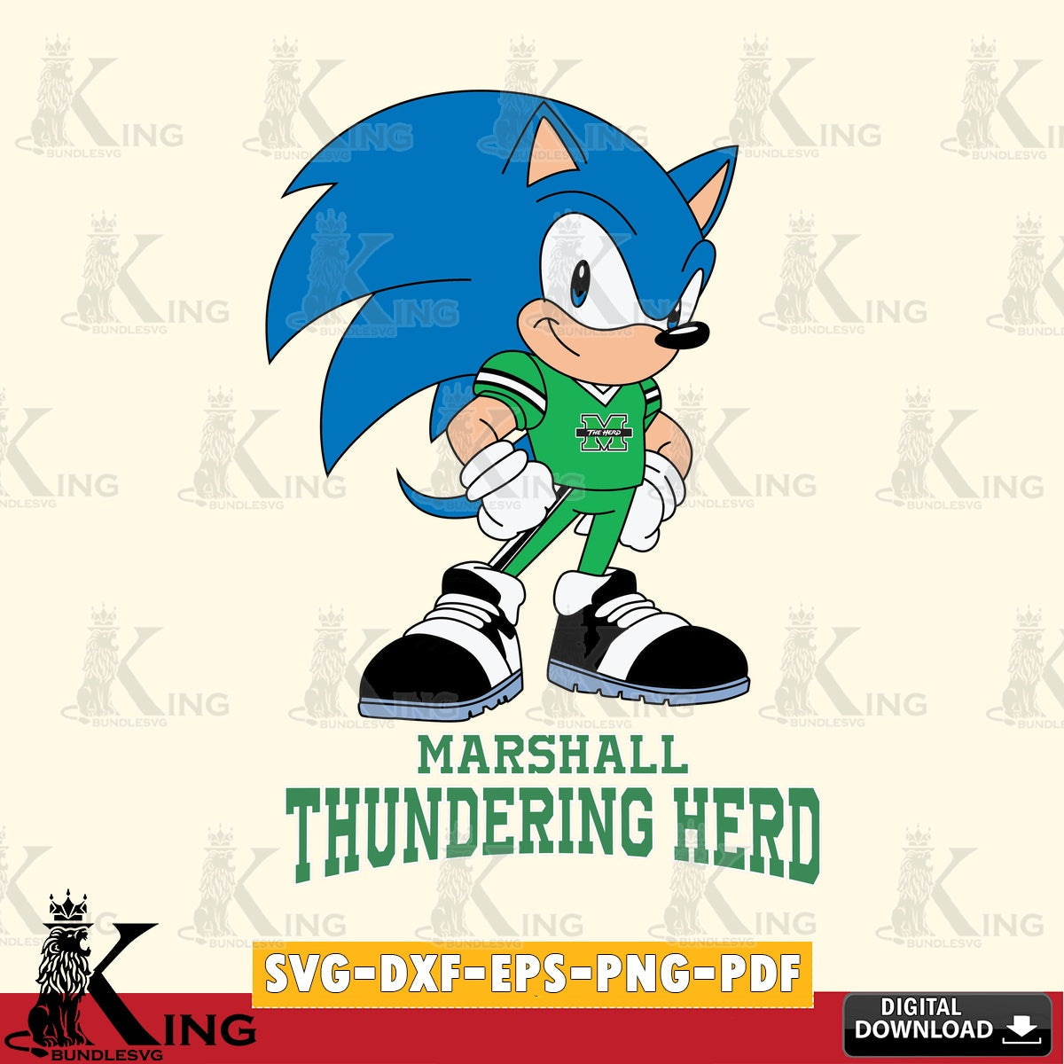Digital download featuring Marshall Thundering Herd Sonic Football Star Mascot crafting file for iron-on transfer and vinyl